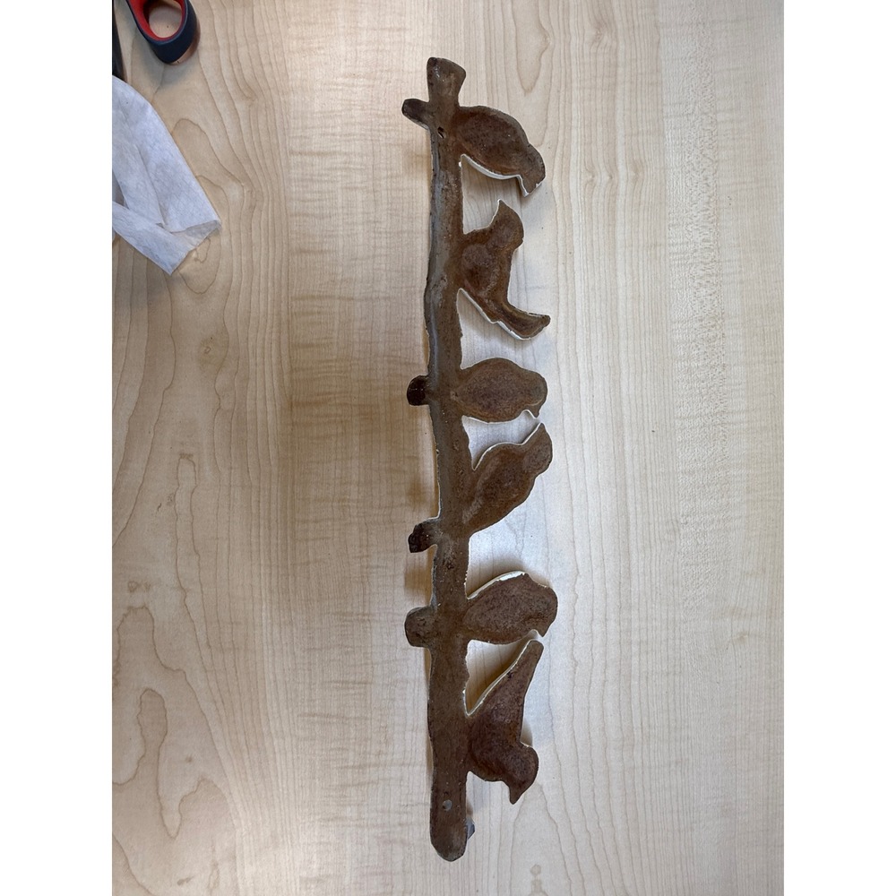 Vintage Style Cast Iron Birds on Branch Wall Hook Rack White Distressed 19 Inch - Picture 7 of 15